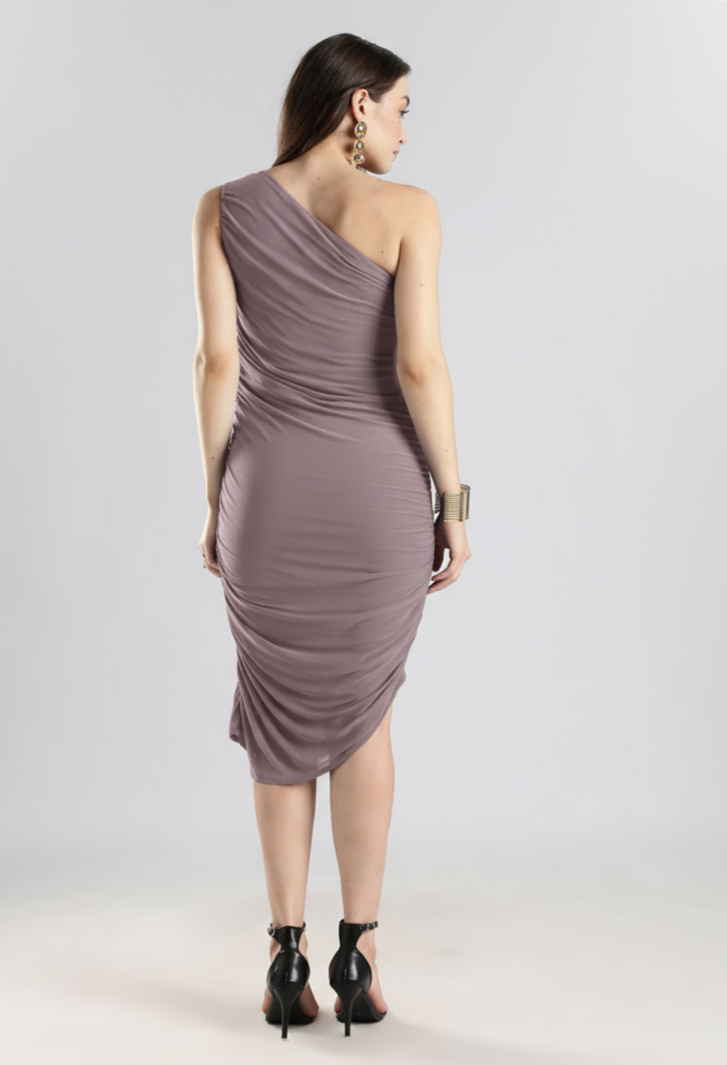 Women's Deep mauve One-Shoulder Ruched Bodycon Midi Dress