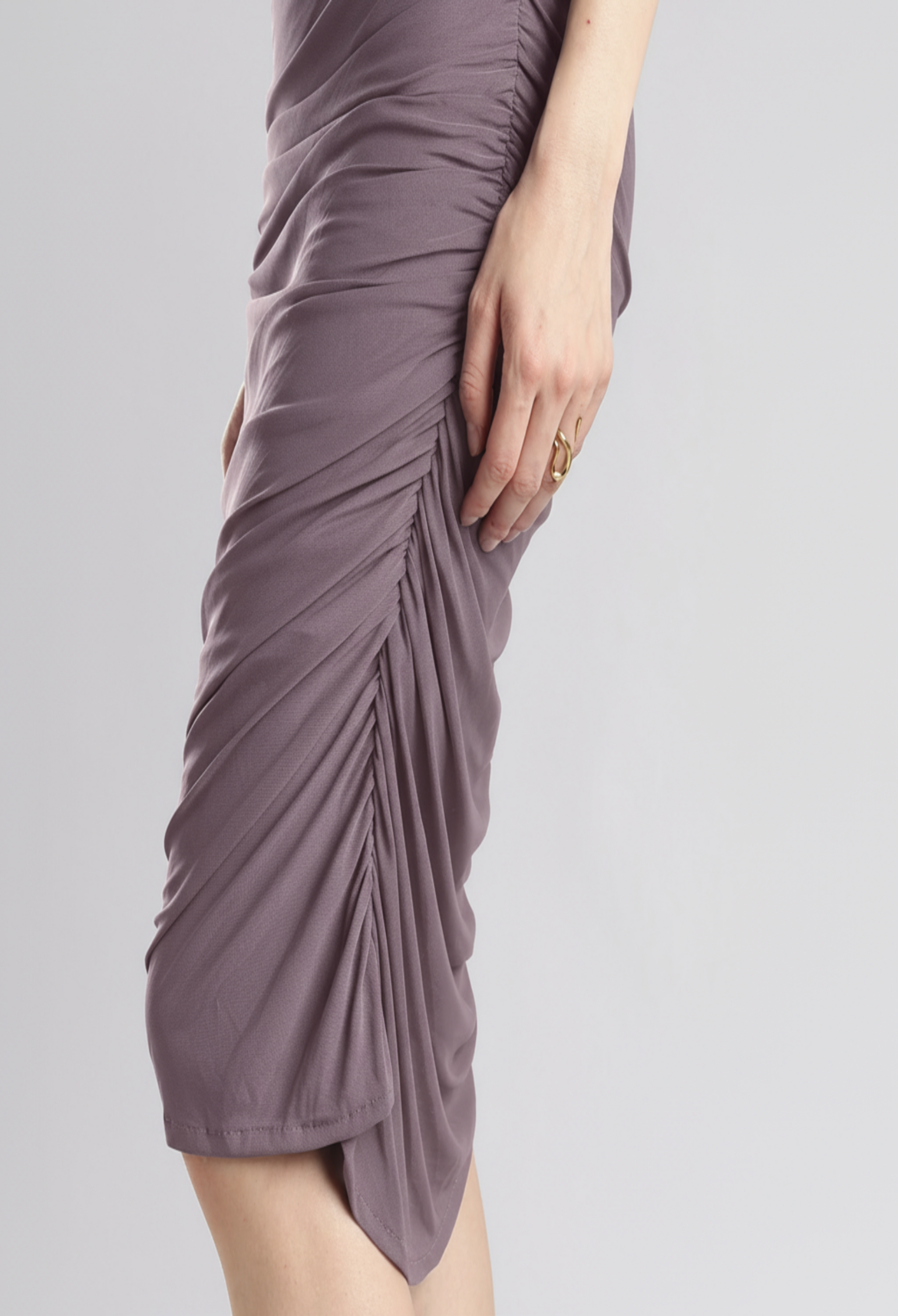 Women's Deep mauve One-Shoulder Ruched Bodycon Midi Dress